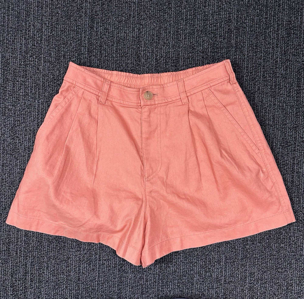 Uniqlo Linen Blend Shorts Womens Size 26-27 Coral Pink Orange High Waisted